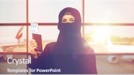  Presentation with passport travel - Slide set featuring hijab with airplane ticket background and a violet colored foreground