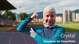  Presentation with hijab - PPT layouts with hijab-woman-in-a-burqa background and a ocean colored foreground