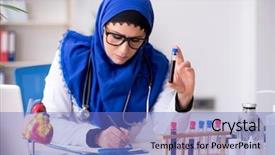  Presentation with hijab - Slide set with hijab working in the hospital background and a teal colored foreground