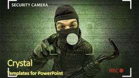  Presentation with camera - Beautiful PPT theme featuring hijack - caught burglar by house camera backdrop and a tawny brown colored foreground