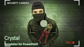  Presentation with lights camera action - Audience pleasing PPT theme consisting of hijack - caught burglar by house camera backdrop and a tawny brown colored foreground