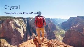  Presentation with national - Slide set having hike in zion national park man walk on the trail in zion national park utah back turned no face visible background and a light blue colored foreground