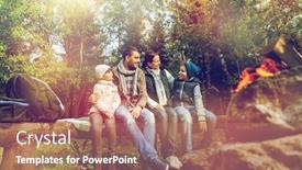  Presentation with family tourism - PPT theme having sitting on bench and talking background and a coral colored foreground