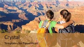  Presentation with grand canyon - PPT theme having hike wearing backpacks on south background and a gold colored foreground