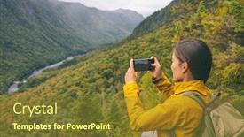  Presentation with camping - Theme having hike-woman-hiker-taking-picture background and a tawny brown colored foreground