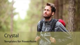  Presentation with hiking - Theme featuring hiker - man hiking in forest background and a yellow colored foreground