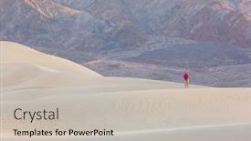  Presentation with sand dunes - Beautiful slide deck featuring hiker-among-sand-dunes backdrop and a light gray colored foreground