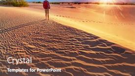  Presentation with sand dunes - Amazing PPT theme having hiker-among-sand-dunes backdrop and a tawny brown colored foreground