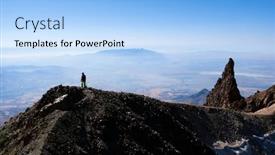 Presentation with mountain top - Audience pleasing PPT layouts consisting of hiker-ascending-top-of-volcanic backdrop and a light blue colored foreground