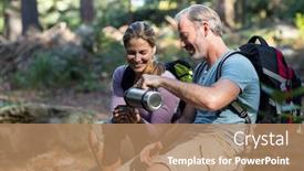  Presentation with hike forest - PPT theme having hiker couple having coffee in forest background and a coral colored foreground