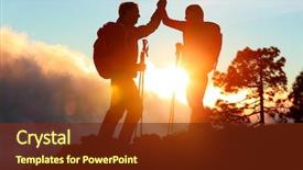  Presentation with achievement mountain - Presentation theme consisting of hiker couple silhouette success achievement background and a tawny brown colored foreground