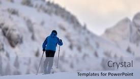 Presentation with forest winter - Presentation design having hiker-going-across-coniferous-forest background and a  colored foreground