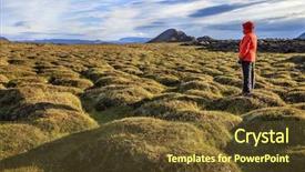  Presentation with lava - Cool new presentation theme with hiker in an old moss-covered lava field at krafla volcanic area in iceland backdrop and a tawny brown colored foreground