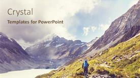  Presentation with new zealand - PPT layouts having hiker-in-beautiful-mountains-near background and a cream colored foreground