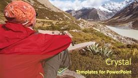  Presentation with new zealand - Amazing presentation theme having hiker-in-beautiful-mountains-near backdrop and a tawny brown colored foreground