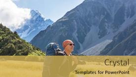  Presentation with new zealand - PPT theme featuring hiker-in-beautiful-mountains-near background and a yellow colored foreground