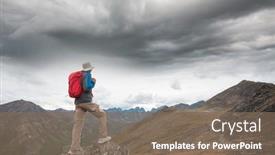  Presentation with mountains - PPT theme with hiker-in-beautiful-mountains background and a violet colored foreground