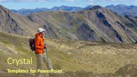  Presentation with mountains - Theme with hiker-in-beautiful-mountains background and a coral colored foreground