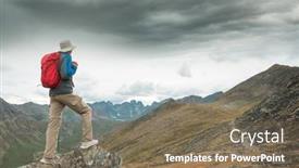  Presentation with couples hiking the mountains - Slide set featuring hiker-in-beautiful-mountains background and a violet colored foreground