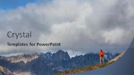  Presentation with mountains - PPT theme enhanced with hiker-in-beautiful-mountains background and a light gray colored foreground
