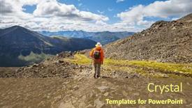  Presentation with canada - PPT theme consisting of hiker-in-beautiful-mountains background and a coral colored foreground