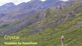  Presentation with mountains - Presentation theme consisting of hiker-in-beautiful-mountains background and a tawny brown colored foreground