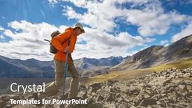  Presentation with mountains - PPT layouts consisting of hiker-in-beautiful-mountains background and a tawny brown colored foreground