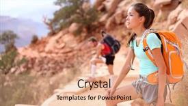  Presentation with grand canyon - Presentation theme consisting of hiker in grand canyon hiking background and a coral colored foreground