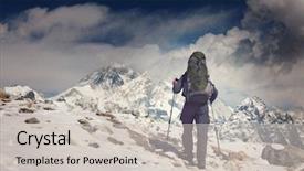  Presentation with man on top of mountain - Presentation theme consisting of hiker in himalayas mountain nepal background and a light gray colored foreground