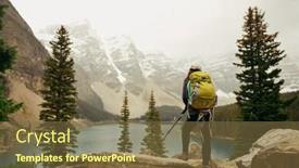  Presentation with banff national park - PPT theme featuring hiker-in-moraine-lake background and a tawny brown colored foreground