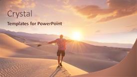  Presentation with desert - PPT theme consisting of hiker-in-sand-desert-sunrise background and a lemonade colored foreground