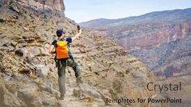  Presentation with oman - Cool new PPT layouts with hiker-is-taking-selfie backdrop and a coral colored foreground