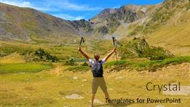  Presentation with backpack - PPT theme having hiker-man-and-backpack background and a gold colored foreground