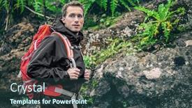  Presentation with walking trail - Colorful slide deck enhanced with hiker-man-hiking-in-rainforest backdrop and a tawny brown colored foreground