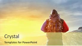  Presentation with mountains - Beautiful PPT layouts featuring hiker man in mountains mixed backdrop and a  colored foreground