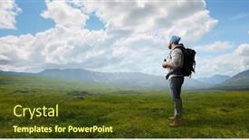  Presentation with mountains - PPT layouts consisting of hiker-man-in-mountains-mixed background and a tawny brown colored foreground
