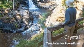  Presentation with canadian - PPT theme having hiker-near-beautiful-waterfall background and a tawny brown colored foreground