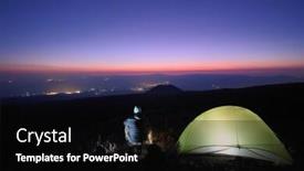  Presentation with altitude - Cool new slide deck with hiker overlooking town lights from high altitude wild camp in etna park at twilight sicily backdrop and a black colored foreground