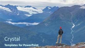  Presentation with rocky mountains - Presentation enhanced with hiker-overview-mountains-of-alaska background and a ocean colored foreground
