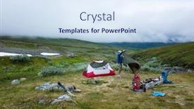  Presentation with swedish - Presentation theme consisting of hiker-packing-tent-hiking background and a sky blue colored foreground