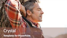  Presentation with journey - Presentation design consisting of hiker relaxing by tree on trekking journey background and a tawny brown colored foreground