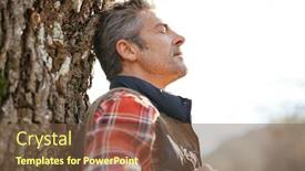  Presentation with journey - Amazing slide deck having 45 years old man - hiker relaxing by tree backdrop and a tawny brown colored foreground