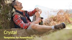  Presentation with journey - Amazing PPT theme having hiker relaxing by tree on a fall journey backdrop and a tawny brown colored foreground