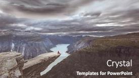  Presentation with cliff - Audience pleasing PPT theme consisting of hiker-sitting-in-trolltunga-cliff backdrop and a dark gray colored foreground