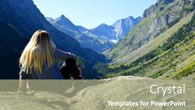  Presentation with lanscape - Beautiful PPT layouts featuring hiker-sitting-on-a-rock backdrop and a mint green colored foreground