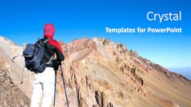  Presentation with rocky - PPT theme with hiker-standing-backwards-and-looking background and a cobalt blue colored foreground