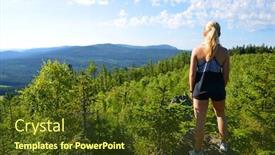  Presentation with mountain top - Presentation theme featuring hiker-standing-on-rock-tourist background and a tawny brown colored foreground