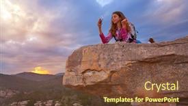  Presentation with teen girl - PPT layouts featuring hiker-teen-girl-selfie-smartphone background and a  colored foreground