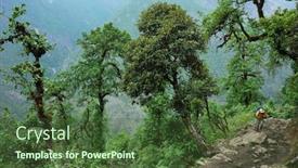 Presentation with green mountains - Presentation theme having hiker-trekking-in-mountains background and a tawny brown colored foreground