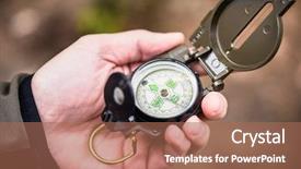  Presentation with compass - Audience pleasing slide deck consisting of hiker using compass for orientation backdrop and a coral colored foreground